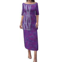 Hawaii Prince Kuhio Puletasi Violet Hawaiian Lau Maia With Leis LT05 Long Dress Violet - Polynesian Pride