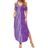 Hawaii Prince Kuhio Summer Maxi Dress Violet Hawaiian Lau Maia With Leis LT05 Women Violet - Polynesian Pride