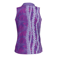 Hawaii Prince Kuhio Women Sleeveless Polo Shirt Violet Hawaiian Lau Maia With Leis