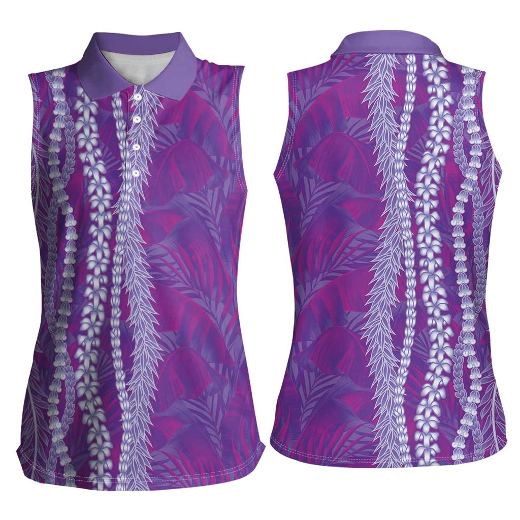 Hawaii Prince Kuhio Women Sleeveless Polo Shirt Violet Hawaiian Lau Maia With Leis