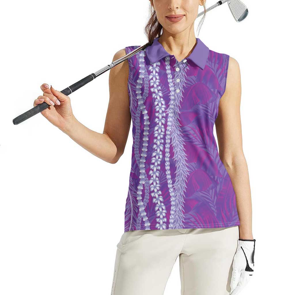 Hawaii Prince Kuhio Women Sleeveless Polo Shirt Violet Hawaiian Lau Maia With Leis
