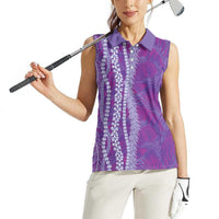 Hawaii Prince Kuhio Women Sleeveless Polo Shirt Violet Hawaiian Lau Maia With Leis