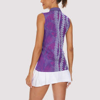 Hawaii Prince Kuhio Women Sleeveless Polo Shirt Violet Hawaiian Lau Maia With Leis