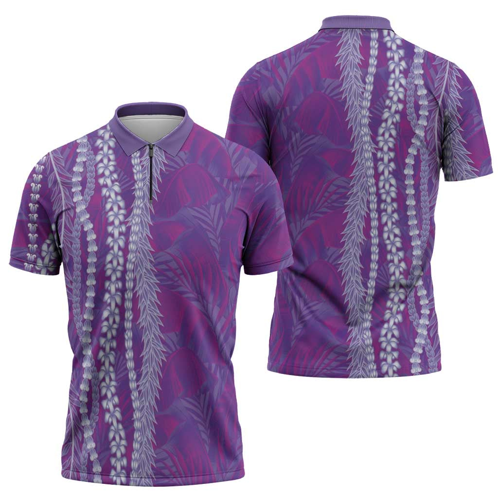 Hawaii Prince Kuhio Zipper Polo Shirt Violet Hawaiian Lau Maia With Leis
