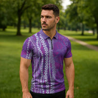 Hawaii Prince Kuhio Zipper Polo Shirt Violet Hawaiian Lau Maia With Leis