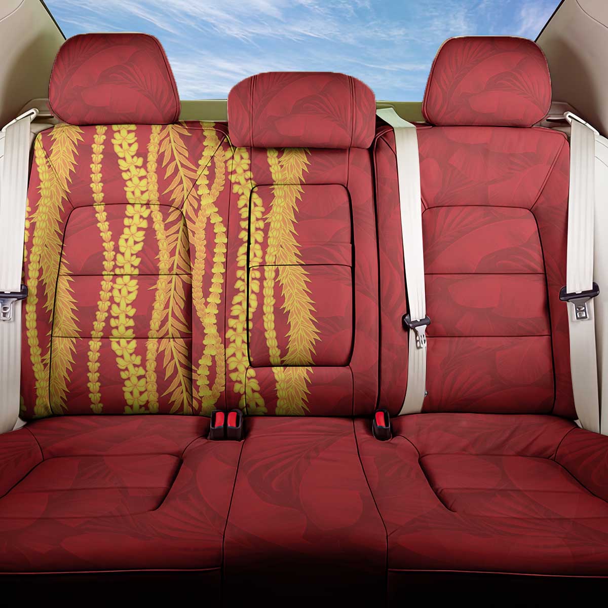 Hawaii Prince Kuhio Back Car Seat Cover Red Hawaiian Lau Maia With Leis