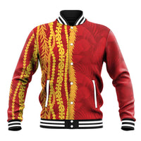 Hawaii Prince Kuhio Baseball Jacket Red Hawaiian Lau Maia With Leis