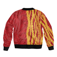 Hawaii Prince Kuhio Bomber Jacket Red Hawaiian Lau Maia With Leis LT05 - Polynesian Pride