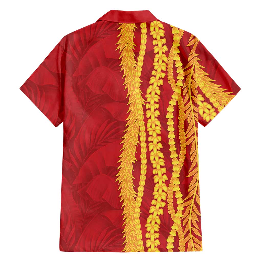 Hawaii Prince Kuhio Family Matching Long Sleeve Bodycon Dress and Hawaiian Shirt Red Hawaiian Lau Maia With Leis