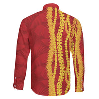 Hawaii Prince Kuhio Family Matching Long Sleeve Bodycon Dress and Hawaiian Shirt Red Hawaiian Lau Maia With Leis