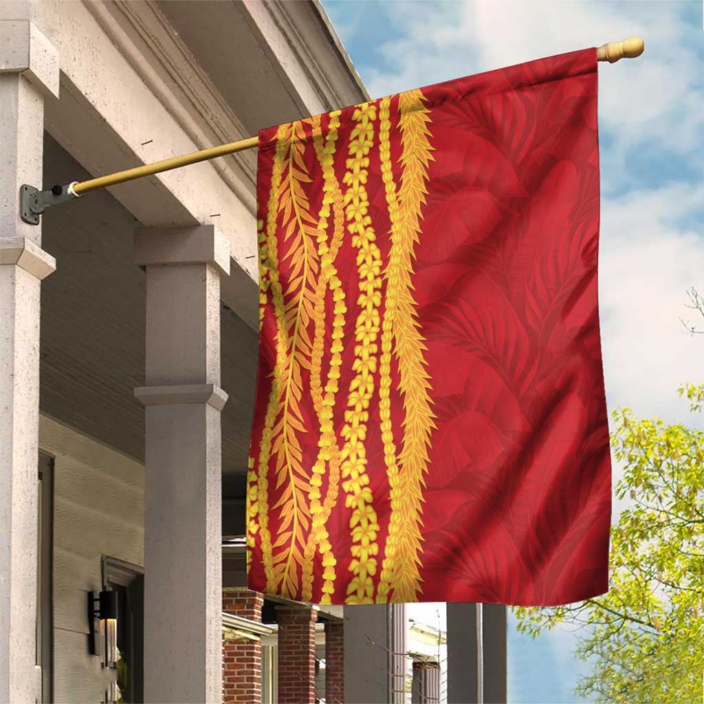 Hawaii Prince Kuhio Garden Flag Red Hawaiian Lau Maia With Leis