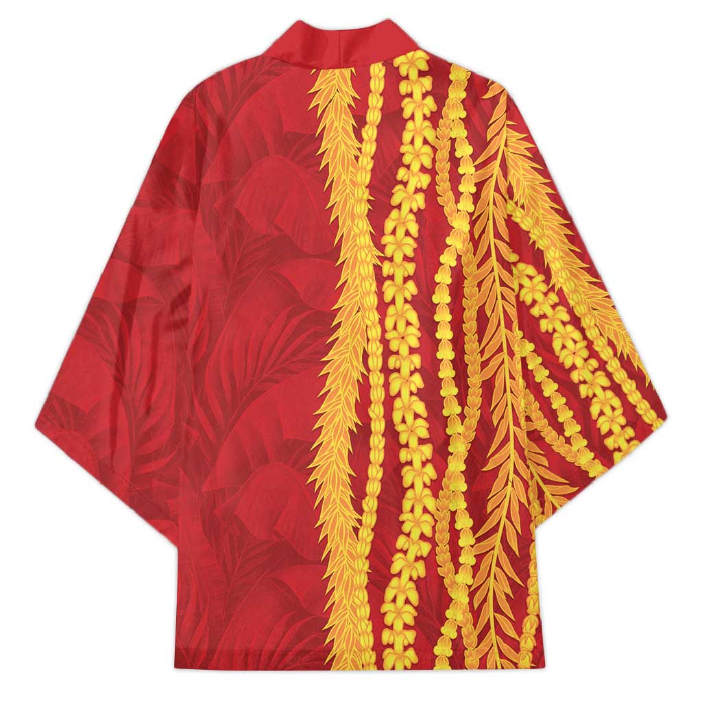 Hawaii Prince Kuhio Kimono Red Hawaiian Lau Maia With Leis LT05 - Polynesian Pride