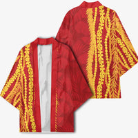 Hawaii Prince Kuhio Kimono Red Hawaiian Lau Maia With Leis LT05 - Polynesian Pride