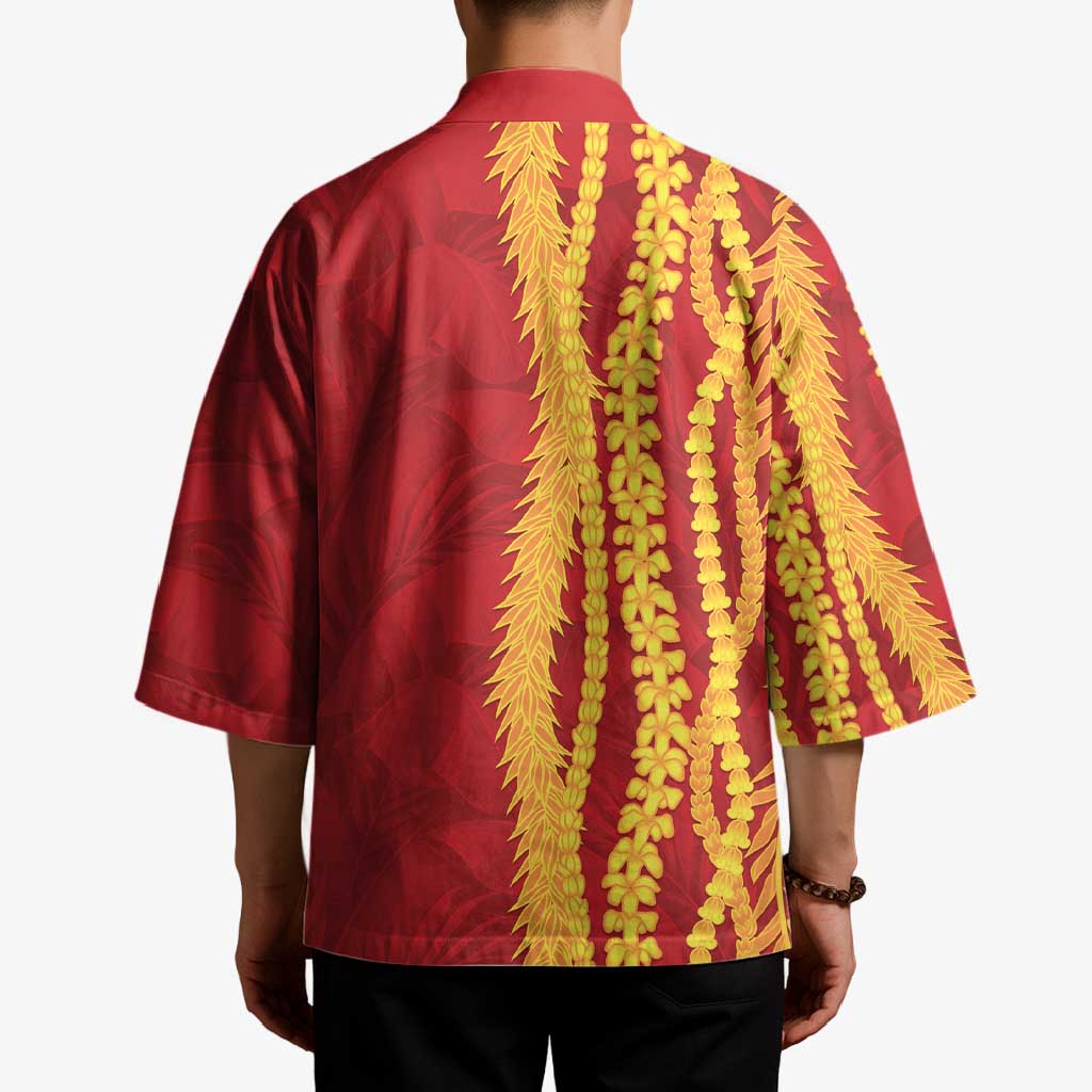 Hawaii Prince Kuhio Kimono Red Hawaiian Lau Maia With Leis LT05 - Polynesian Pride