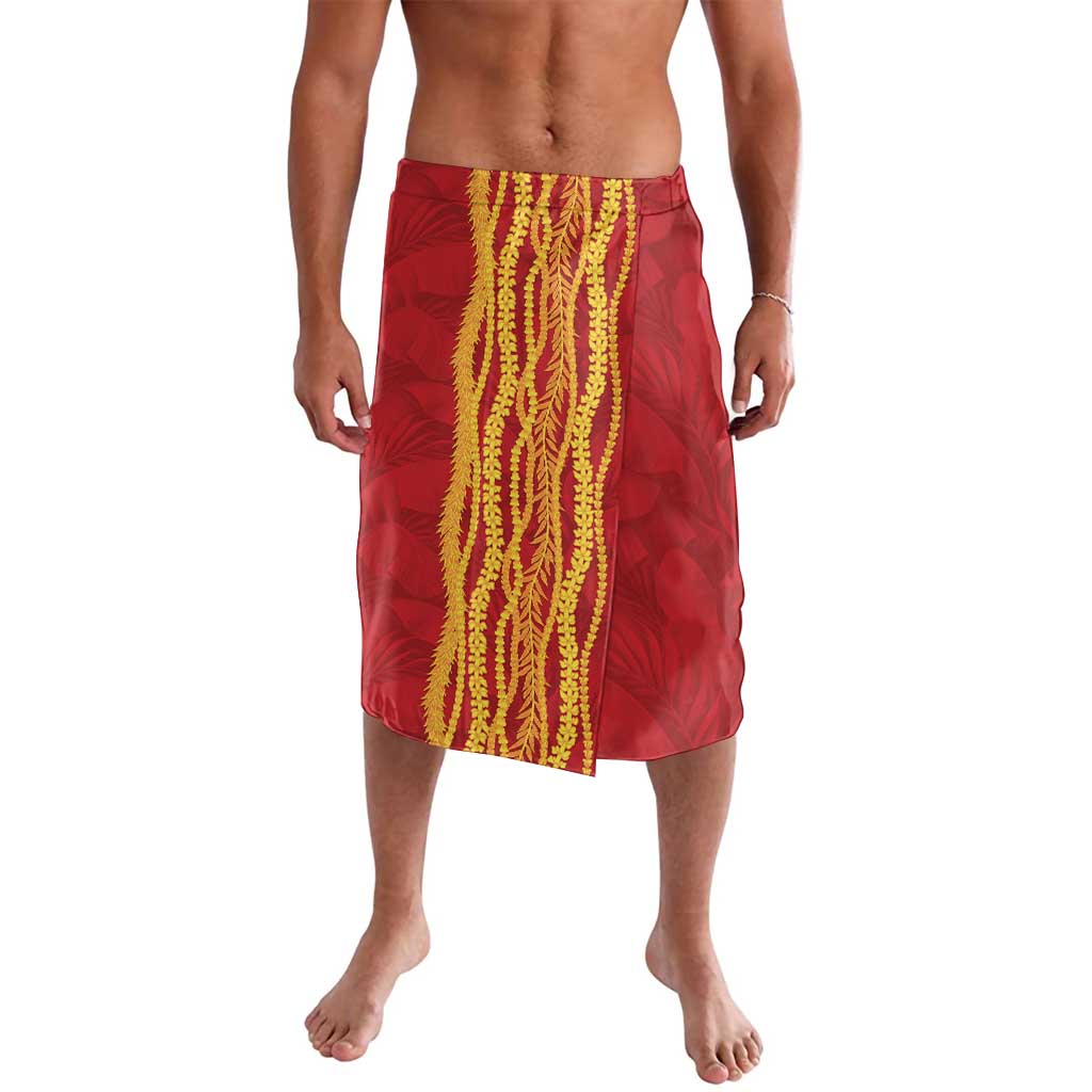 Hawaii Prince Kuhio Lavalava Red Hawaiian Lau Maia With Leis