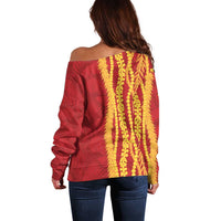 Hawaii Prince Kuhio Off Shoulder Sweater Red Hawaiian Lau Maia With Leis