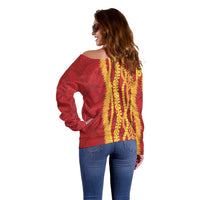 Hawaii Prince Kuhio Off Shoulder Sweater Red Hawaiian Lau Maia With Leis