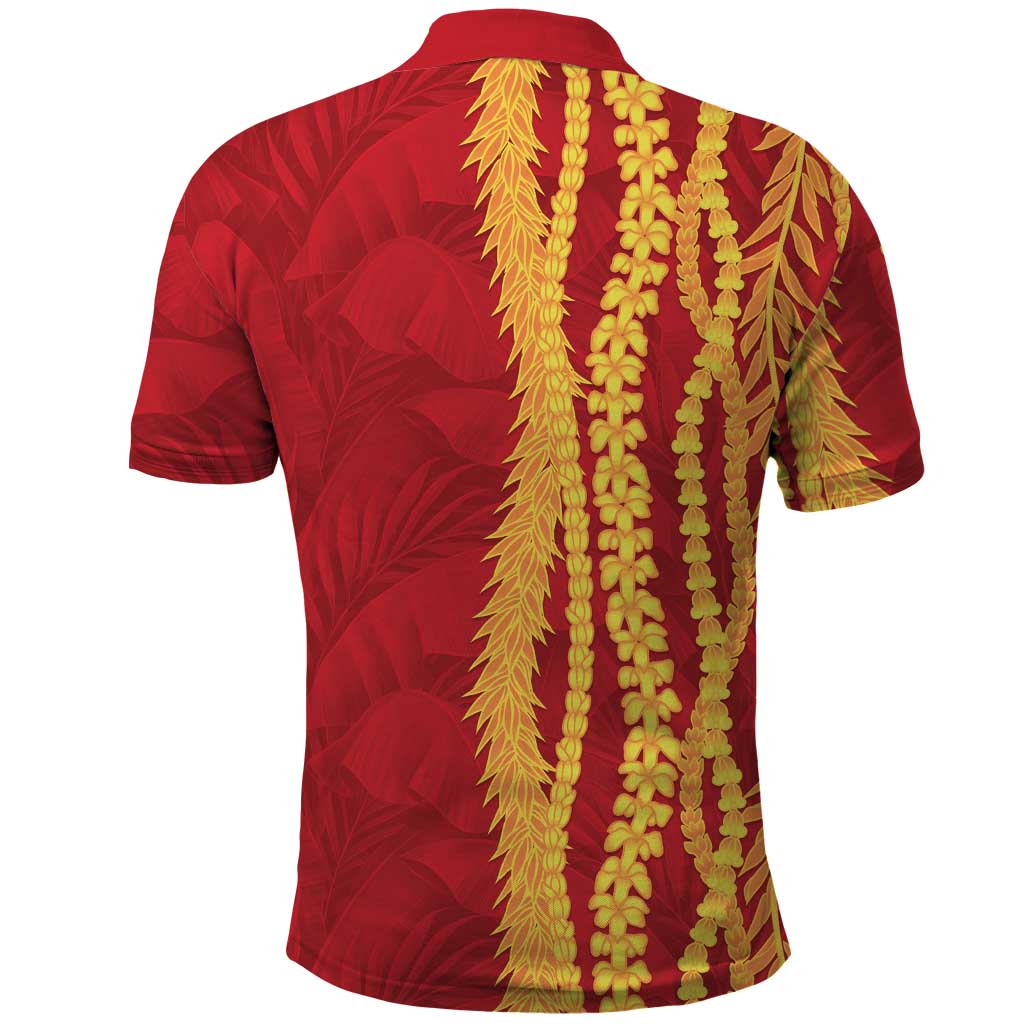 Hawaii Prince Kuhio Polo Shirt Red Hawaiian Lau Maia With Leis