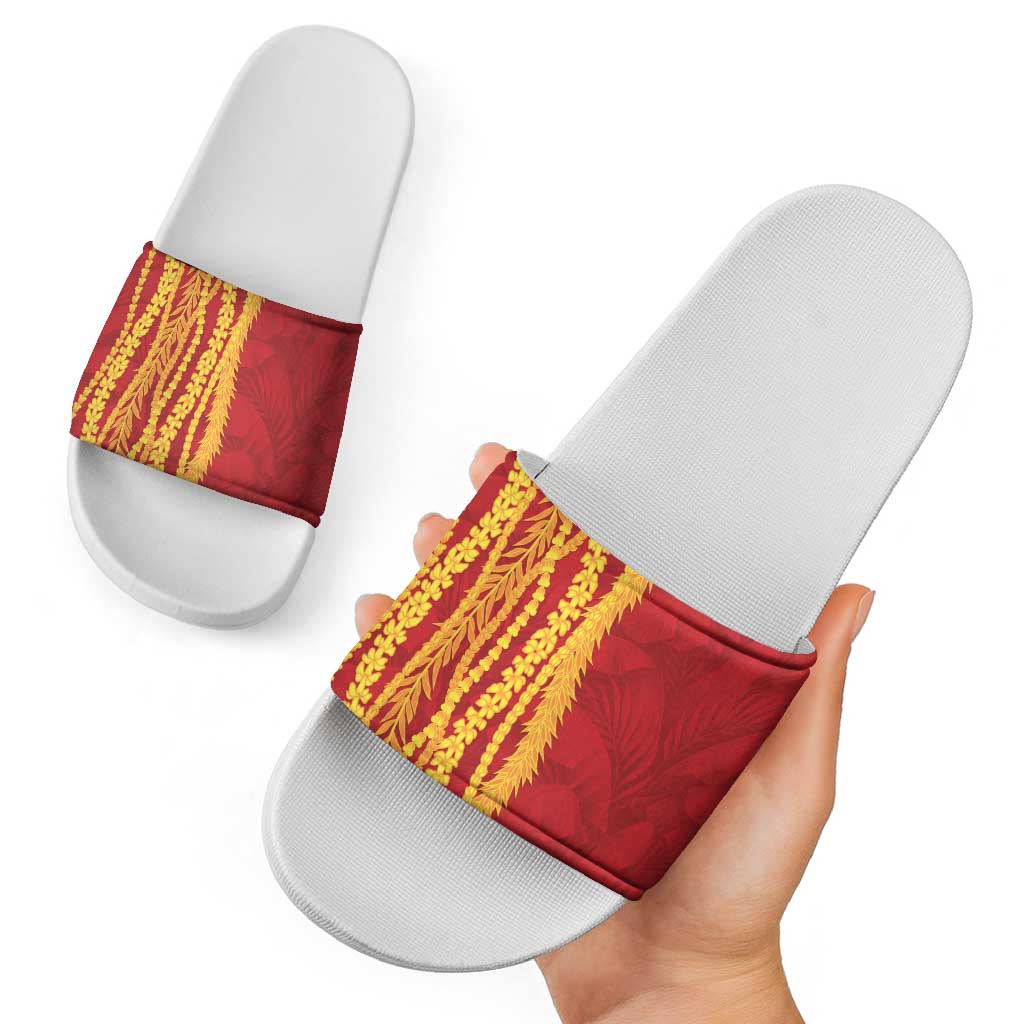 Hawaii Prince Kuhio Slide Sandals Red Hawaiian Lau Maia With Leis LT05 - Polynesian Pride