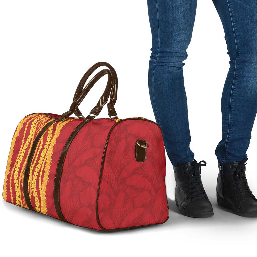 Hawaii Prince Kuhio Travel Bag Red Hawaiian Lau Maia With Leis