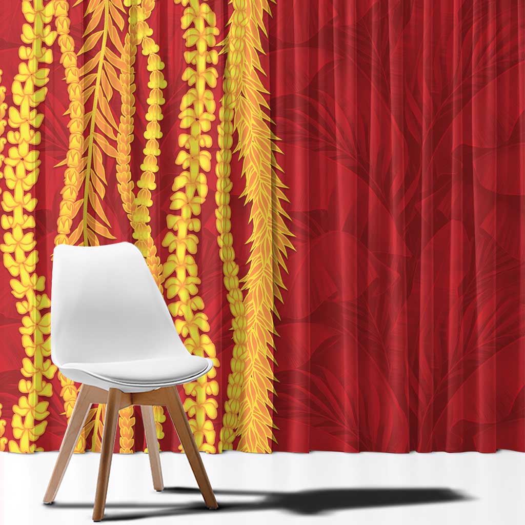 Hawaii Prince Kuhio Window Curtain Red Hawaiian Lau Maia With Leis LT05 - Polynesian Pride