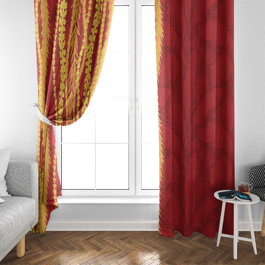 Hawaii Prince Kuhio Window Curtain Red Hawaiian Lau Maia With Leis LT05 - Polynesian Pride