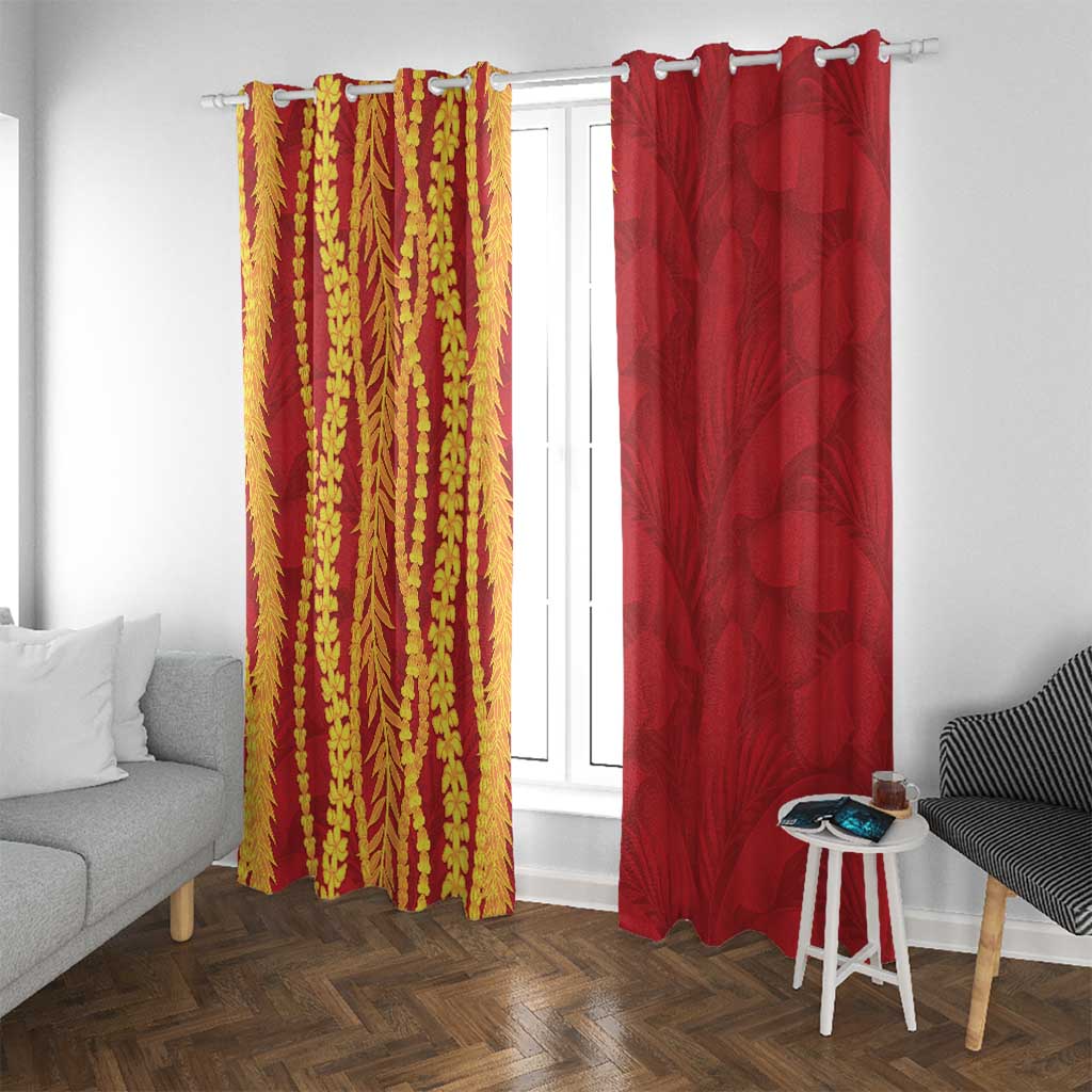 Hawaii Prince Kuhio Window Curtain Red Hawaiian Lau Maia With Leis LT05 With Grommets Red - Polynesian Pride