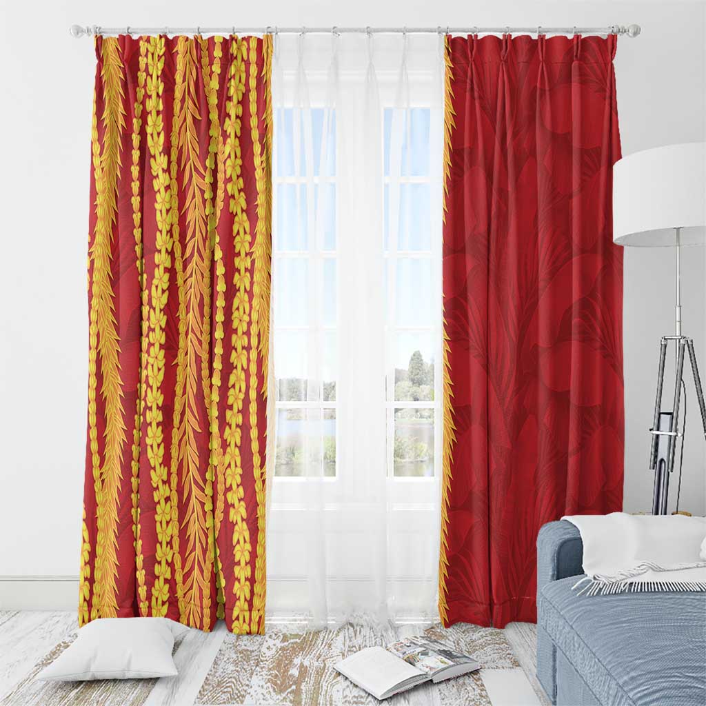 Hawaii Prince Kuhio Window Curtain Red Hawaiian Lau Maia With Leis LT05 - Polynesian Pride