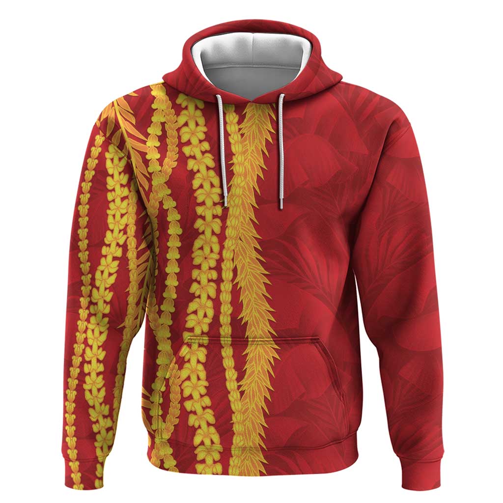 Hawaii Prince Kuhio Zip Hoodie Red Hawaiian Lau Maia With Leis LT05 Pullover Hoodie Red - Polynesian Pride