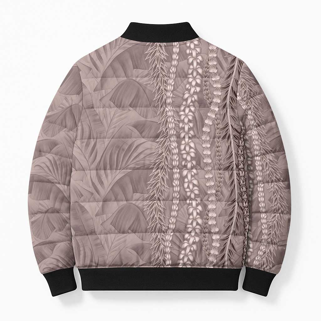 Hawaii Prince Kuhio Bomber Puffer Jacket Mocha Hawaiian Lau Maia With Leis LT05 - Polynesian Pride