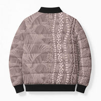 Hawaii Prince Kuhio Bomber Puffer Jacket Mocha Hawaiian Lau Maia With Leis LT05 - Polynesian Pride