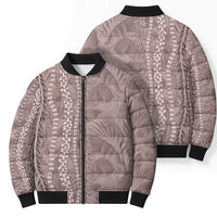 Hawaii Prince Kuhio Bomber Puffer Jacket Mocha Hawaiian Lau Maia With Leis LT05 - Polynesian Pride
