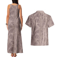 Hawaii Prince Kuhio Couples Matching Tank Maxi Dress and Hawaiian Shirt Mocha Hawaiian Lau Maia With Leis