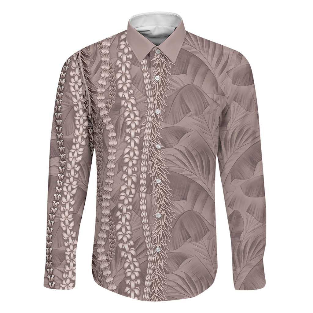 Hawaii Prince Kuhio Family Matching Long Sleeve Bodycon Dress and Hawaiian Shirt Mocha Hawaiian Lau Maia With Leis