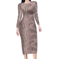 Hawaii Prince Kuhio Family Matching Long Sleeve Bodycon Dress and Hawaiian Shirt Mocha Hawaiian Lau Maia With Leis