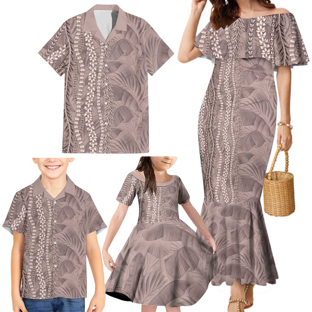 Hawaii Prince Kuhio Family Matching Mermaid Dress and Hawaiian Shirt Mocha Hawaiian Lau Maia With Leis LT05 - Polynesian Pride