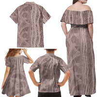 Hawaii Prince Kuhio Family Matching Off Shoulder Maxi Dress and Hawaiian Shirt Mocha Hawaiian Lau Maia With Leis