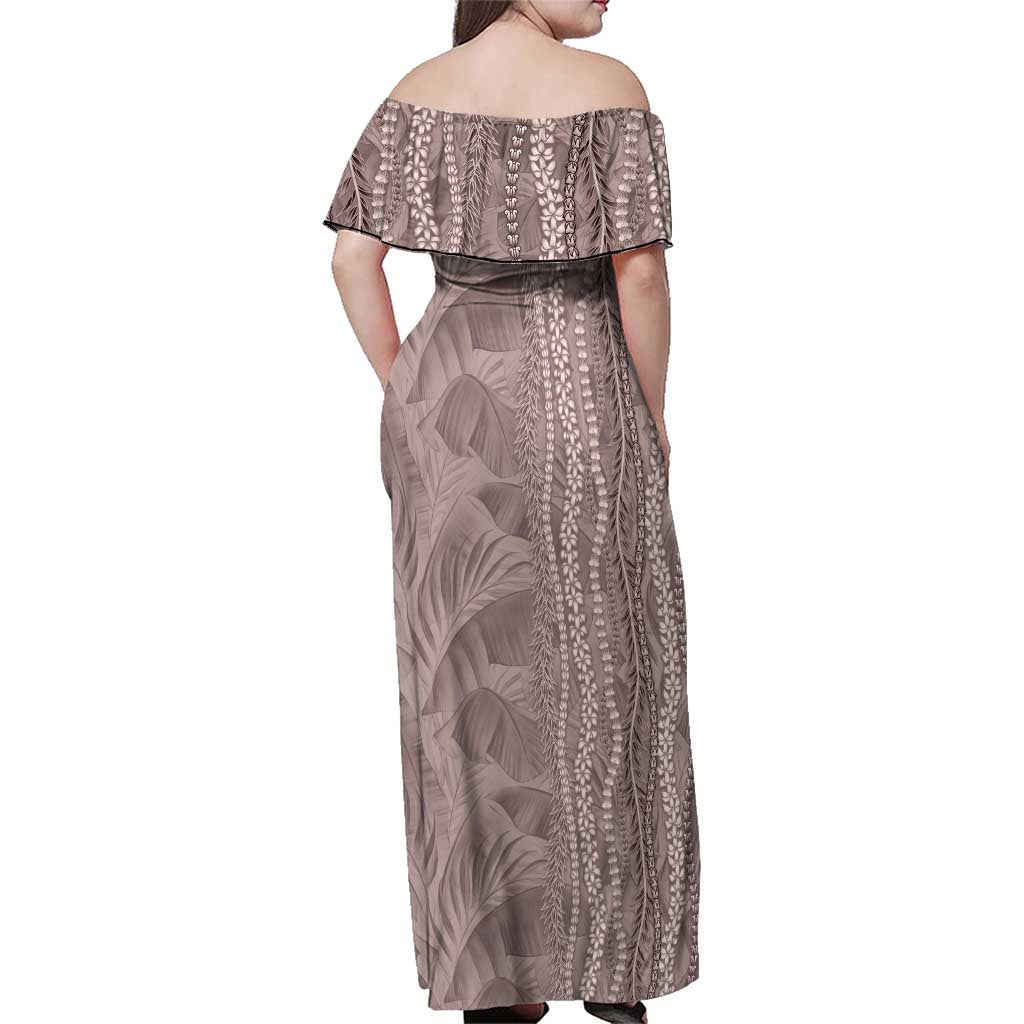 Hawaii Prince Kuhio Family Matching Off Shoulder Maxi Dress and Hawaiian Shirt Mocha Hawaiian Lau Maia With Leis