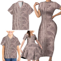 Hawaii Prince Kuhio Family Matching Short Sleeve Bodycon Dress and Hawaiian Shirt Mocha Hawaiian Lau Maia With Leis