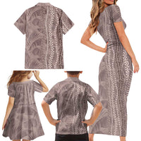 Hawaii Prince Kuhio Family Matching Short Sleeve Bodycon Dress and Hawaiian Shirt Mocha Hawaiian Lau Maia With Leis
