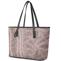 Hawaii Prince Kuhio Leather Tote Bag Mocha Hawaiian Lau Maia With Leis LT05 - Polynesian Pride