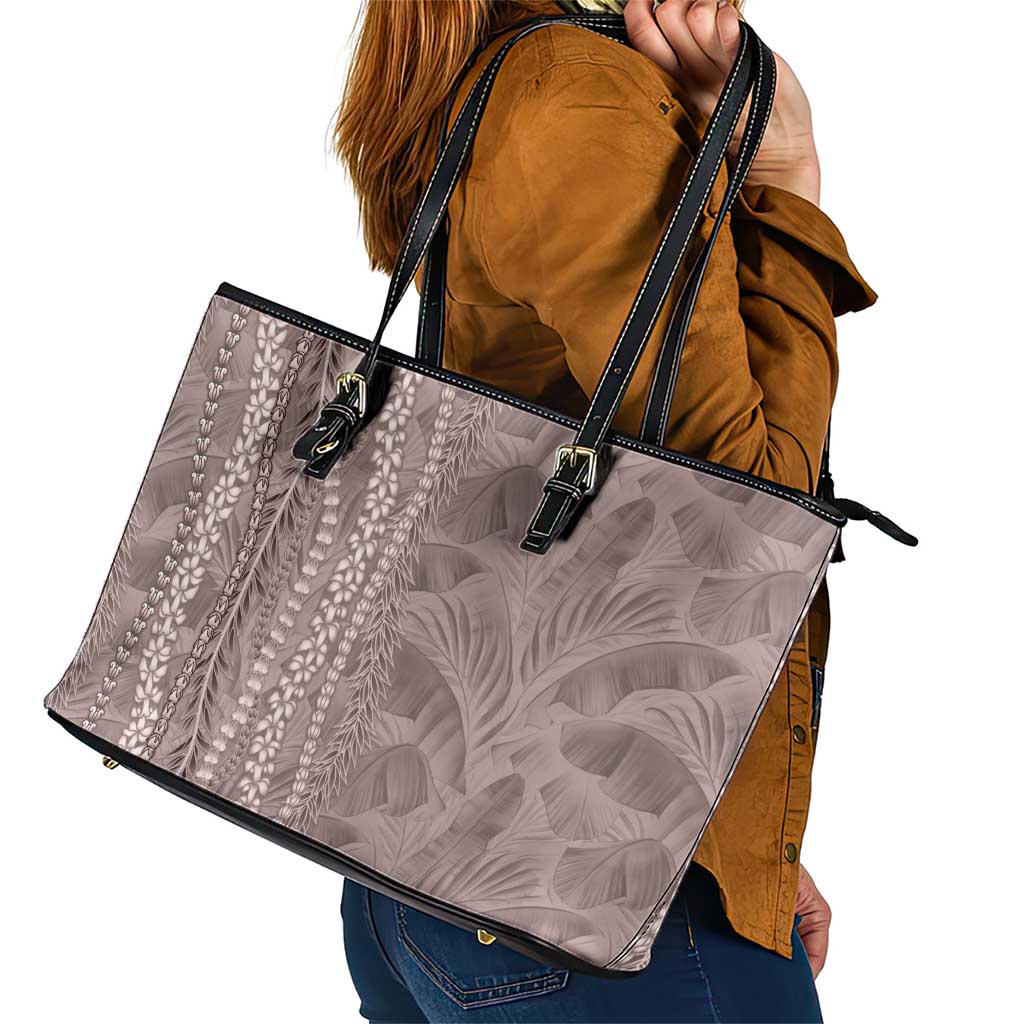Hawaii Prince Kuhio Leather Tote Bag Mocha Hawaiian Lau Maia With Leis LT05 - Polynesian Pride
