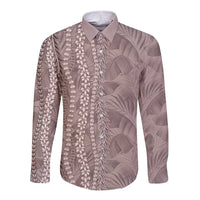 Hawaii Prince Kuhio Long Sleeve Button Shirt Mocha Hawaiian Lau Maia With Leis