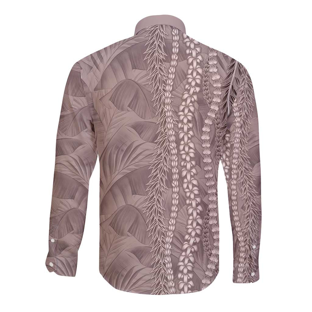 Hawaii Prince Kuhio Long Sleeve Button Shirt Mocha Hawaiian Lau Maia With Leis