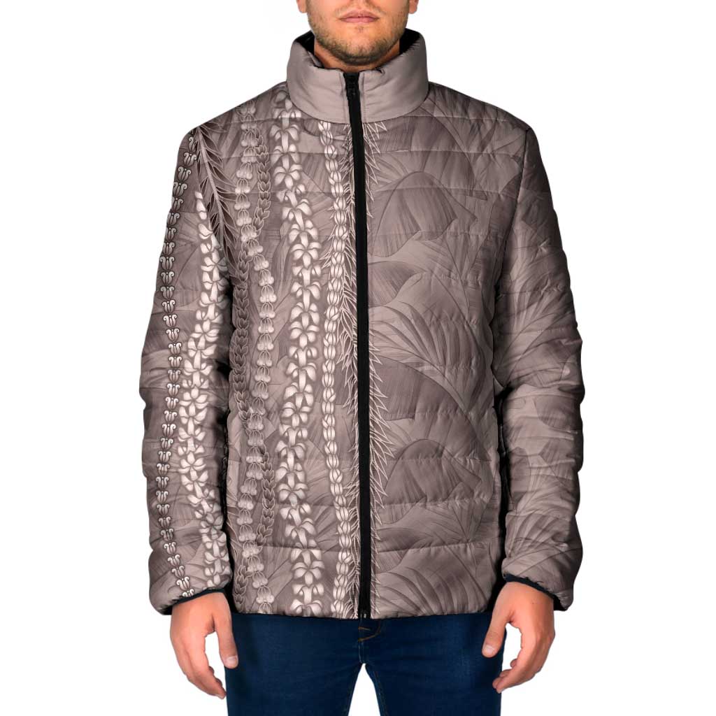 Hawaii Prince Kuhio Padded Jacket Mocha Hawaiian Lau Maia With Leis