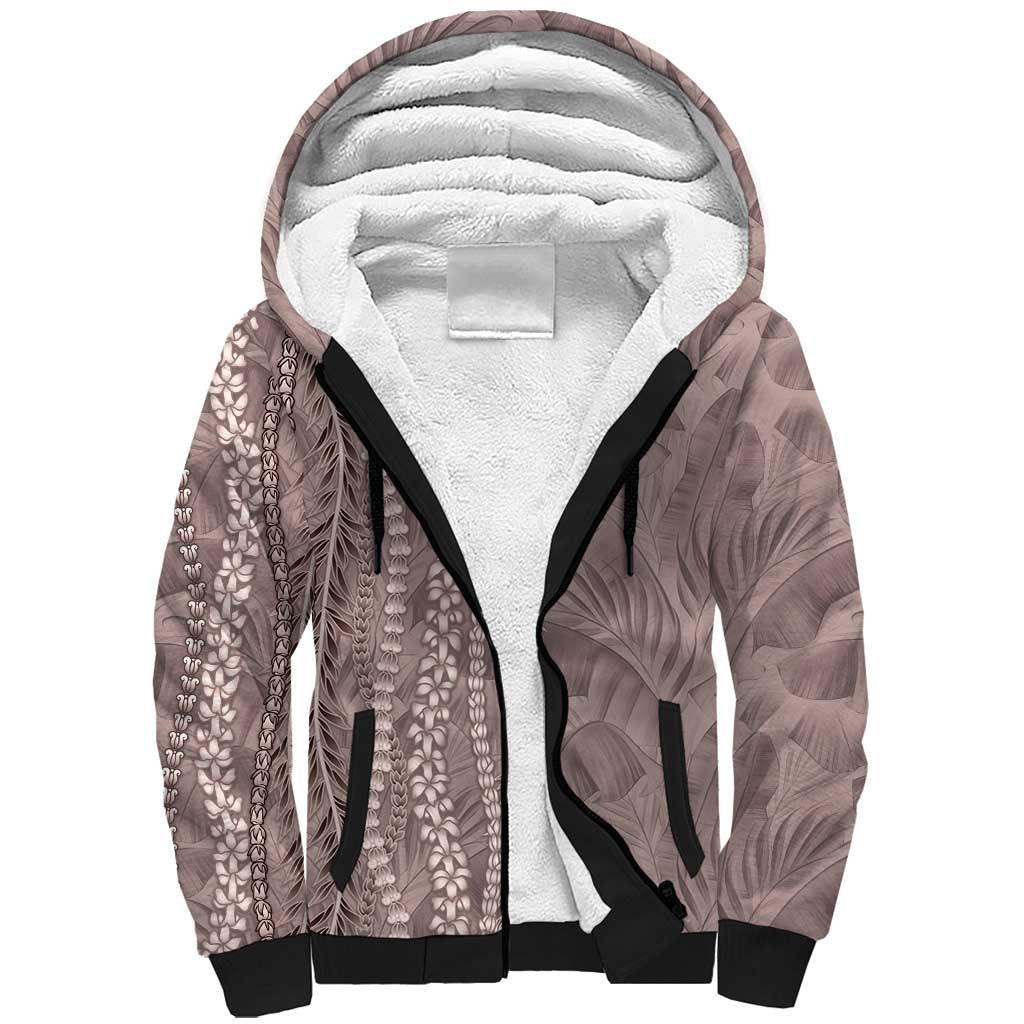Hawaii Prince Kuhio Sherpa Hoodie Mocha Hawaiian Lau Maia With Leis