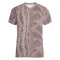 Hawaii Prince Kuhio Women V-Neck T-Shirt Mocha Hawaiian Lau Maia With Leis
