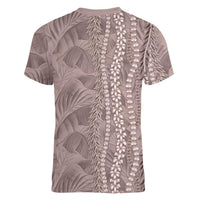 Hawaii Prince Kuhio Women V-Neck T-Shirt Mocha Hawaiian Lau Maia With Leis