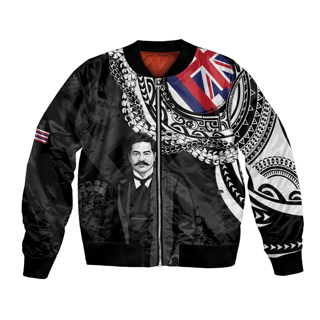Personalised Hawaii Prince Kuhio Bomber Jacket Hawaiian Maile Lei