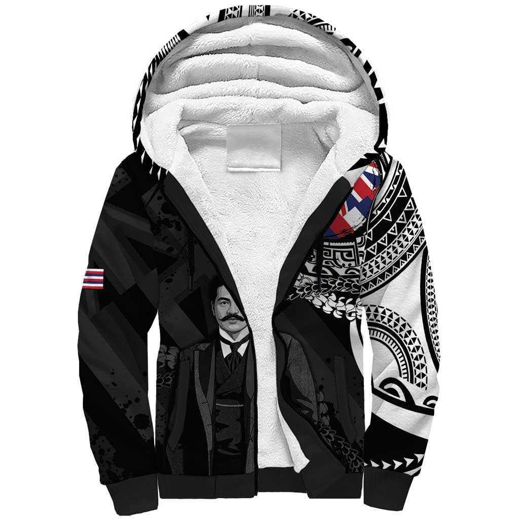 Personalised Hawaii Prince Kuhio Sherpa Hoodie Hawaiian Maile Lei
